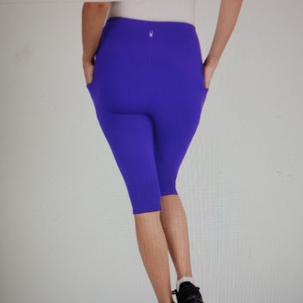 Spyder Active Blue Capri Leggings NWT Reflective Logo Athletic Athleisure - Picture 4 of 4